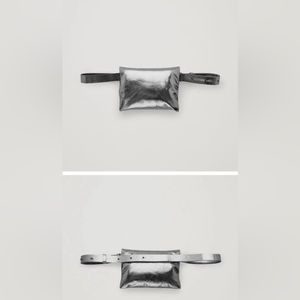 COS Metallic Silver Padded Leather Belt Bag